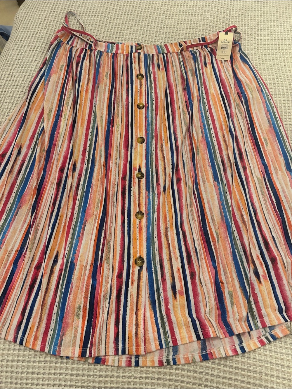 Terra & Sky Multicolor Vertical Stripe Button-Front Skirt